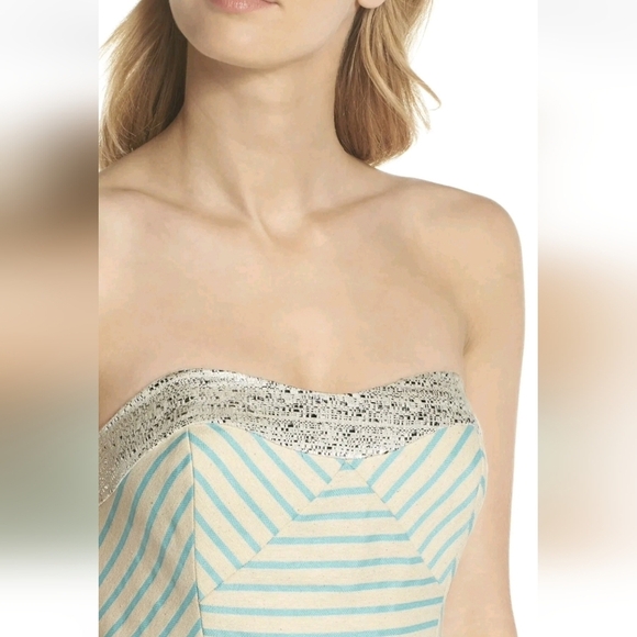 Lilly Pulitzer Dress Remi Strapless Bayview Stripe Blue Cream Metallic Size 4 - Picture 10 of 12